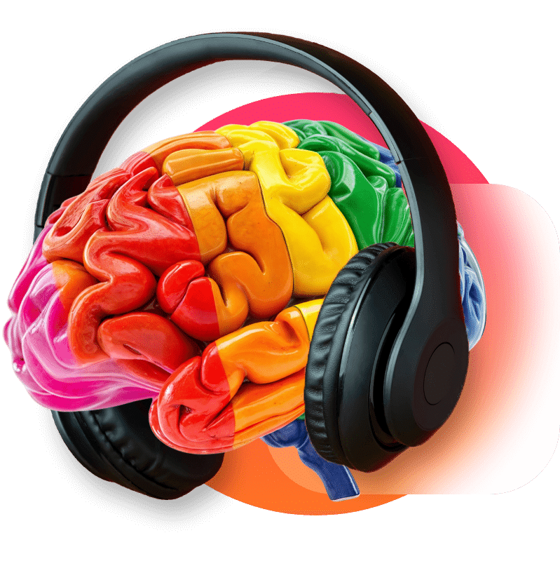 casque audio sur un cerveau humain